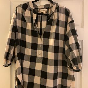 Mara Hoffman black and cream plaid tunic shirt.